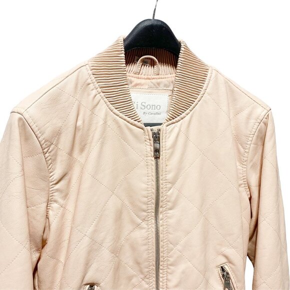 Ci Sono Women's Quilted Vegan Leather Bomber Jacket Bubblegum Pink - Picture 4 of 6
